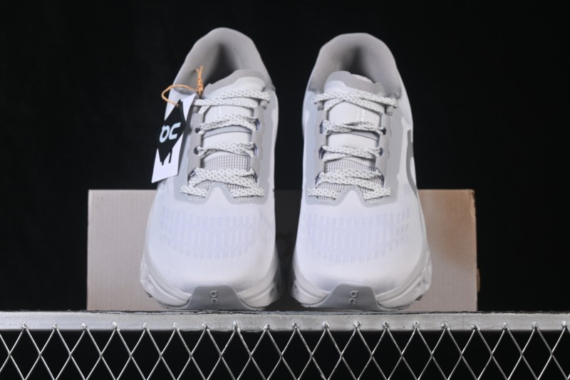 On Cloudmonster 3 Cushioned Running Shoes – White/Grey with Silver-Grey Logo