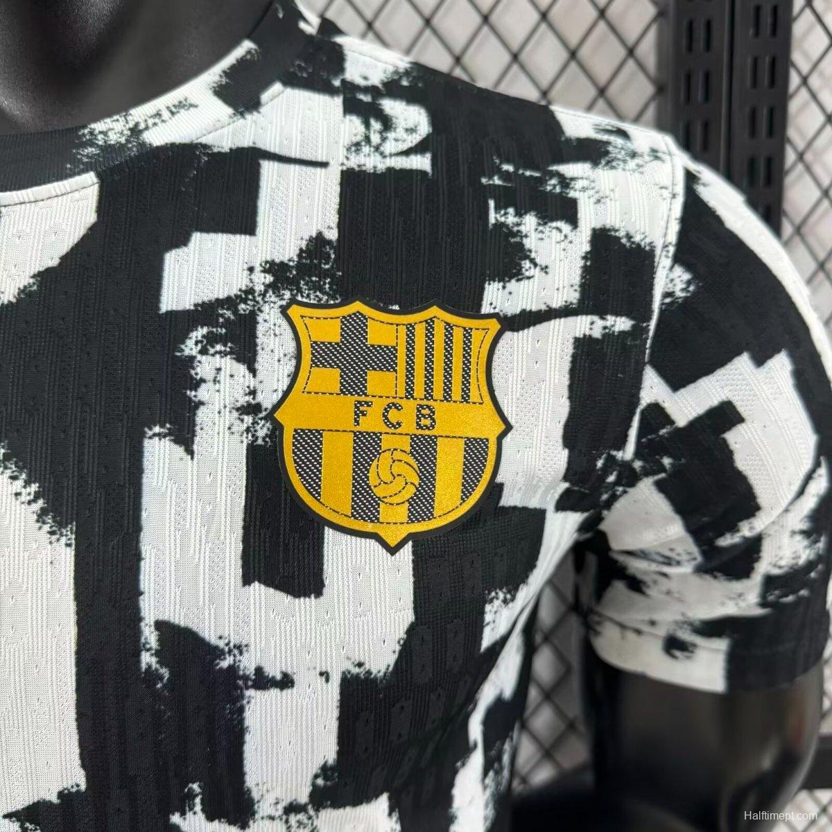 Player Version 25/26 Barcelona White with Abstract Graffiti Pattern Jersey