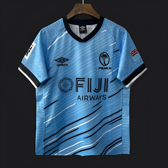 2025 Fiji 7s Sky Blue with Ocean Wave Pattern Jersey