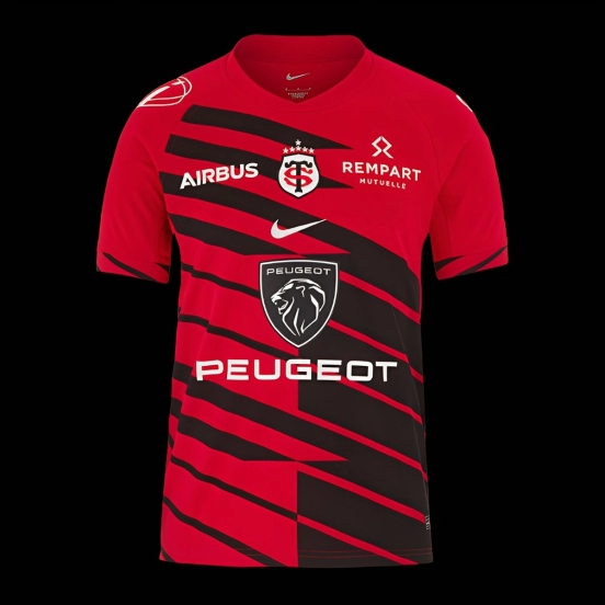 25/26 Stade Toulousain Red with Black Diagonal Stripes Jersey