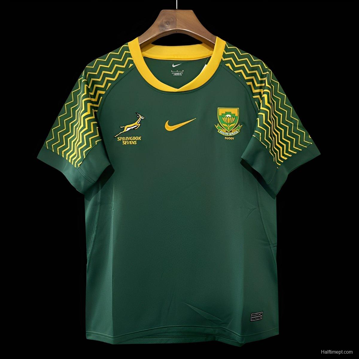 25/26 South Africa Springbok Sevens Green with Gold Chevron Sleeves Jersey