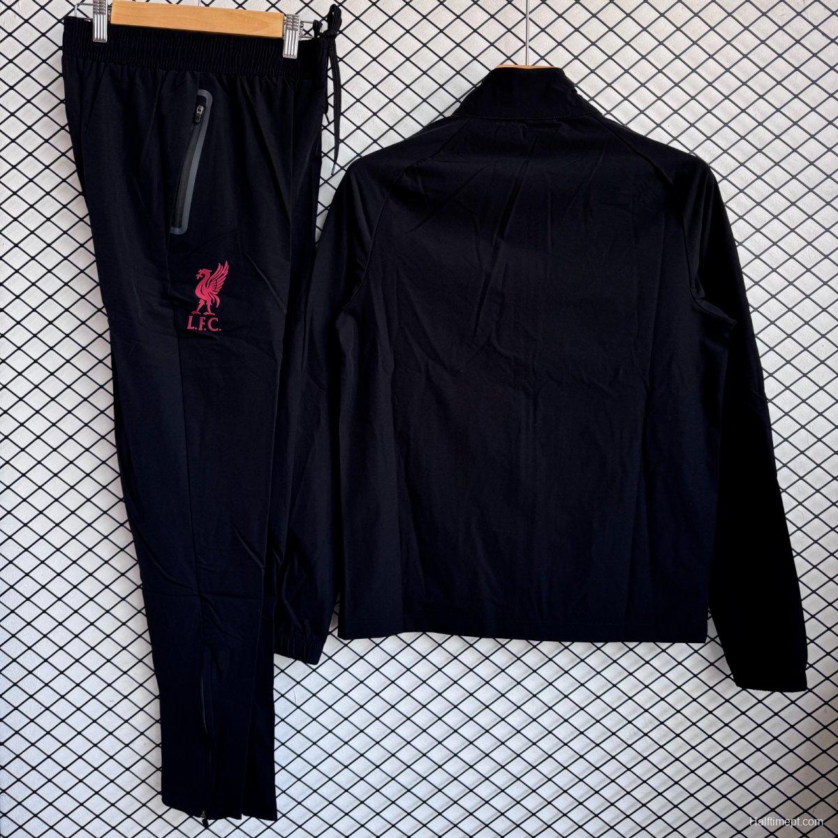 25/26 Liverpool Black/Red Full Zipper Windbreaker + Long Pants