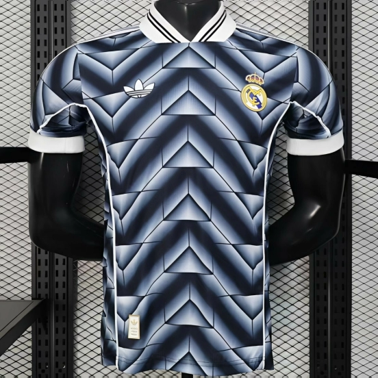 Player Version  1988/89 Real Madrid Third Navy Blue with 3D Geometric Chevron Pattern Jersey