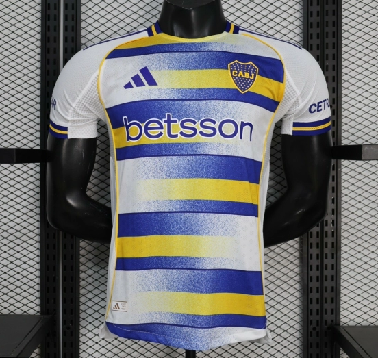 25/26 Player Version Boca Juniors White with Blue and Yellow Gradient Horizontal Stripes Jersey
