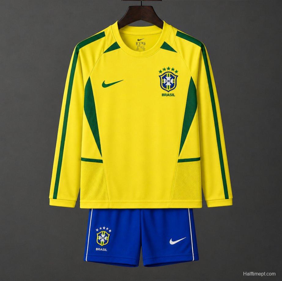 Retro Kids 2002 Brazil Home Long Sleeve Jersey