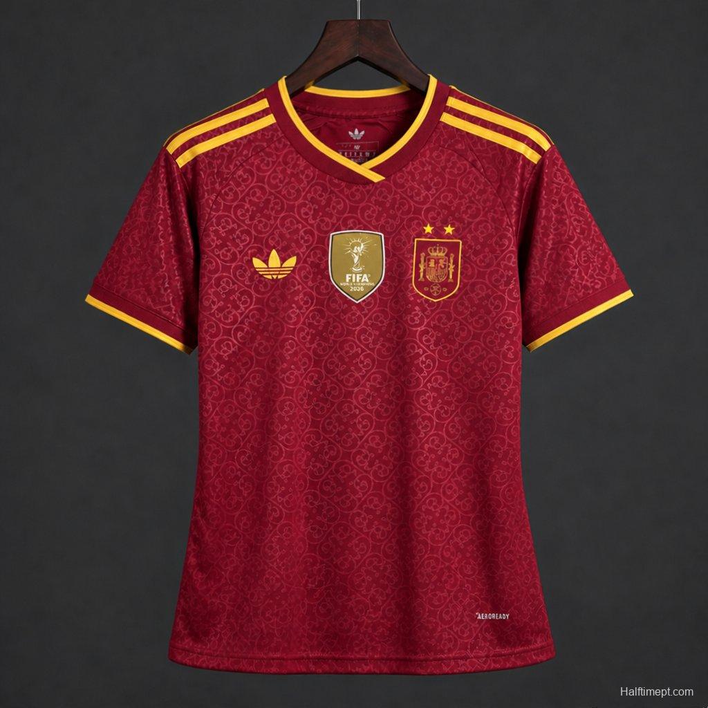 2 Star 2026 Womens Spain Away Red Special Edition Jersey With Champion Patch