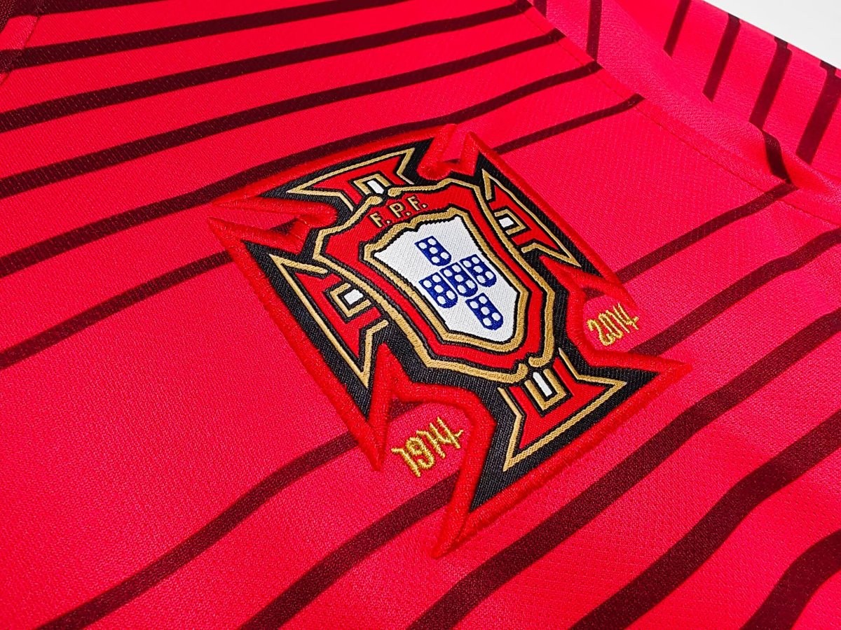 Retro 2014 Portugal Home Red with Dark  Stripes Long Sleeve Jersey